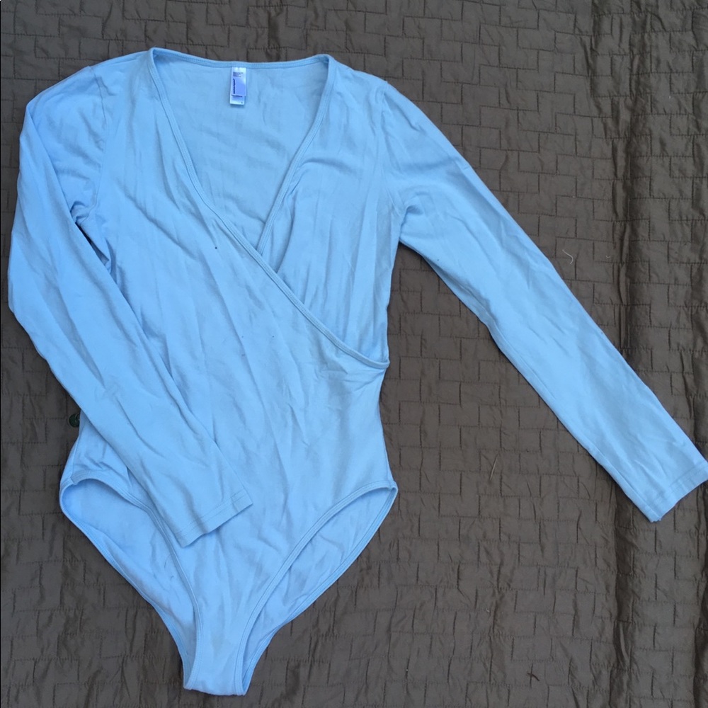American Apparel wrap front leotard baby blue